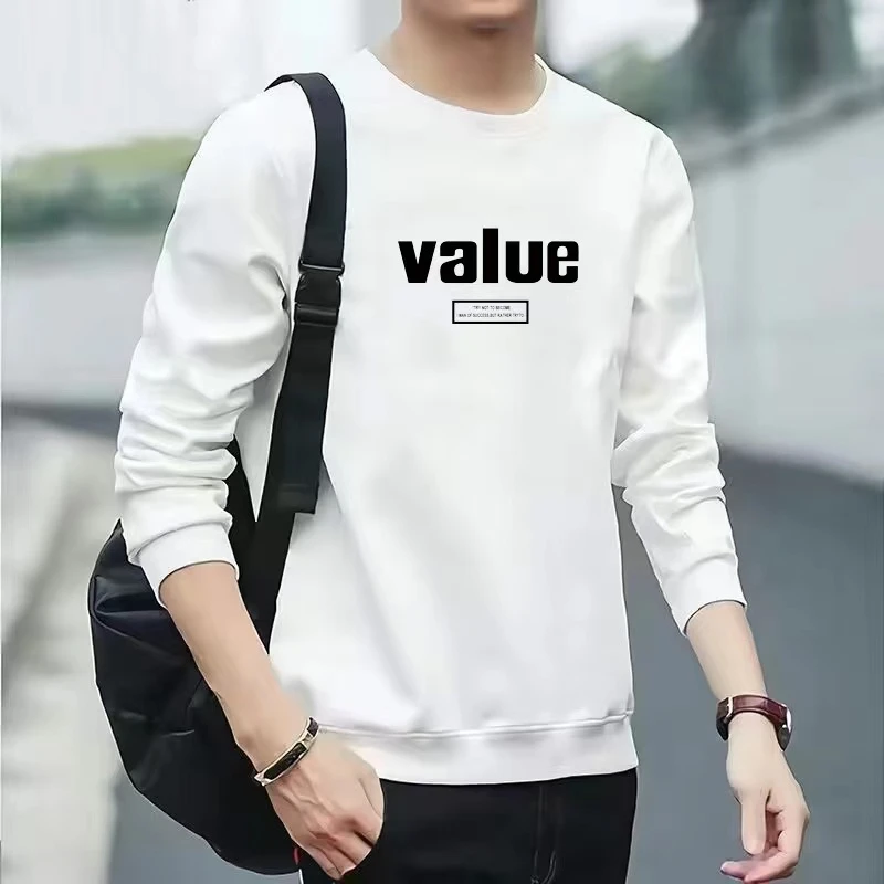 重磅男士卫衣加绒加厚长袖T恤休闲秋季男上衣百搭时尚宽松圆领长T