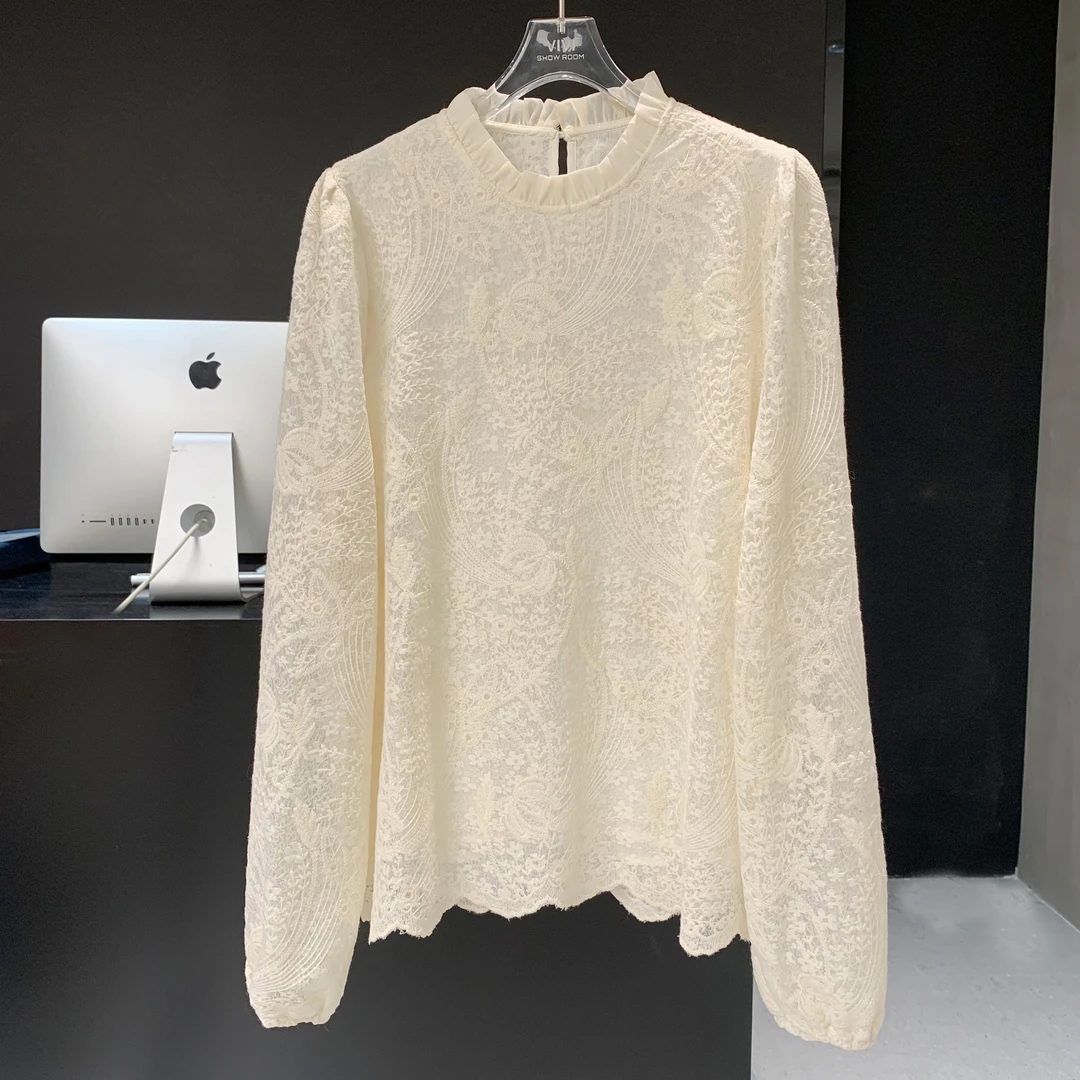 DEZI宝藏衣橱镂空花纹气质显瘦长袖女小衫LS8092088