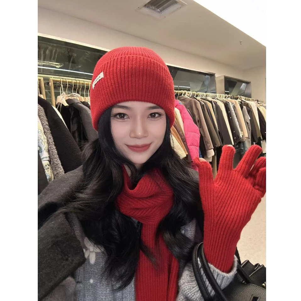 DEZI宝藏衣橱保暖舒适手套加围巾加帽子三件套女士套装LS112266