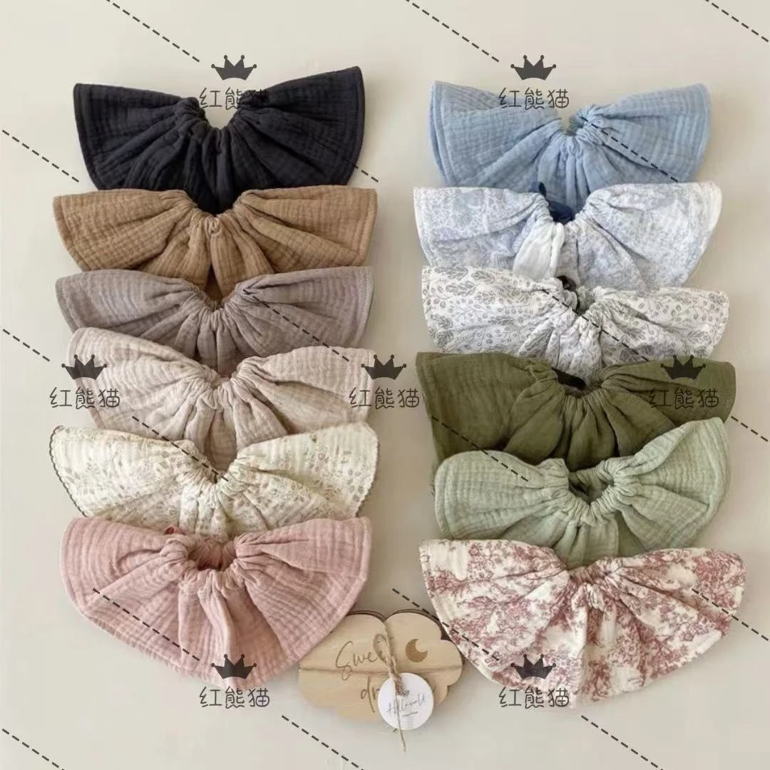 韩版婴儿纯棉抽绳设计360度宝宝围嘴防吐奶围兜口水巾四层棉纱巾