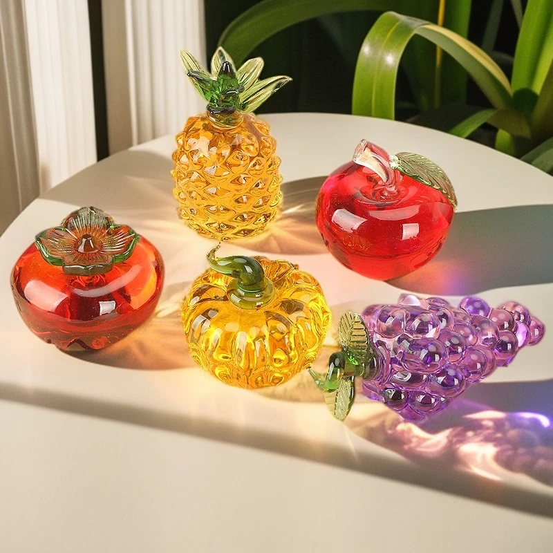 创意水晶水果摆件事事如意柿子南瓜镇纸摆件菠萝苹果家居装饰礼品