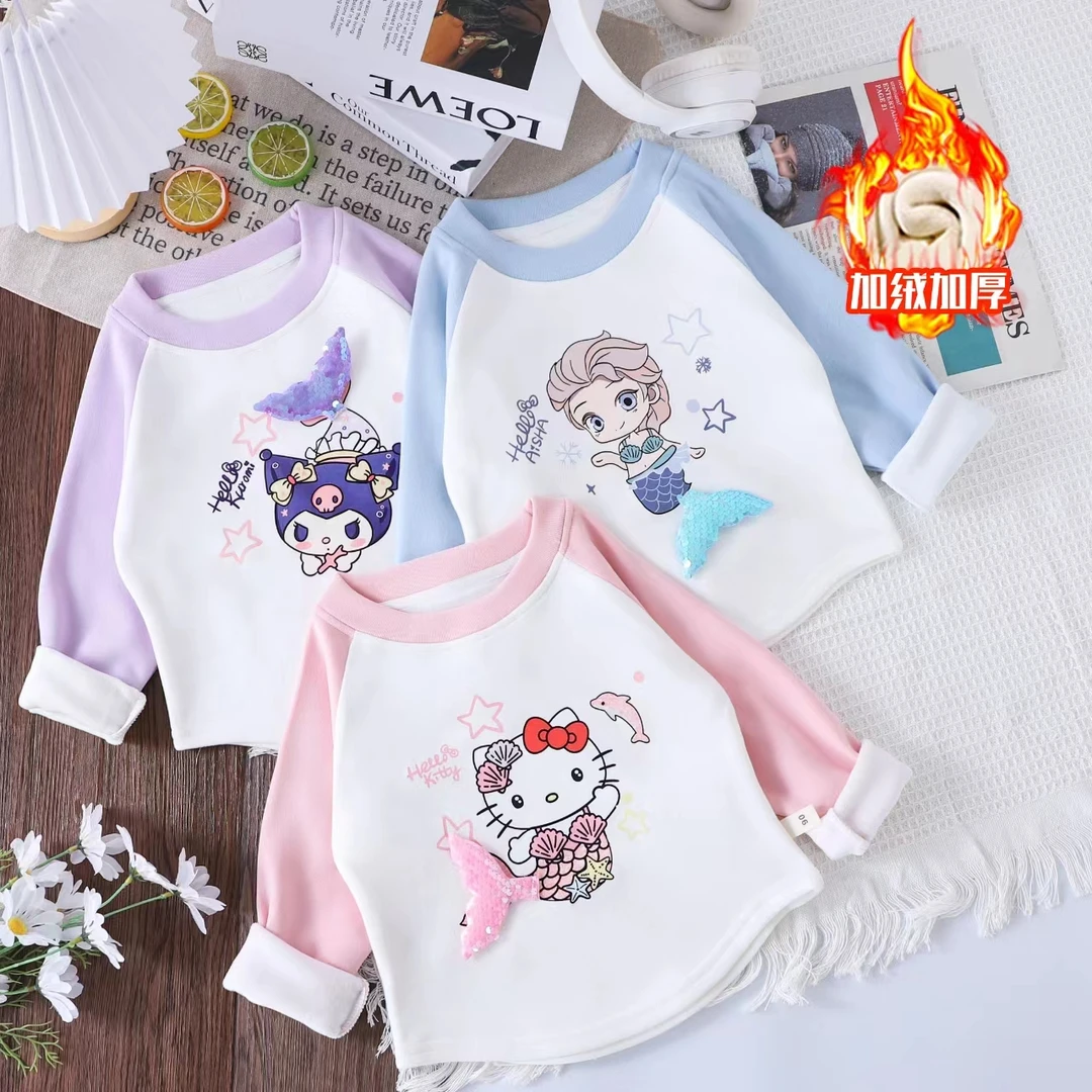 女童加绒加厚秋冬款2024新款中小儿童女孩洋气可爱卡通徳绒打底衫