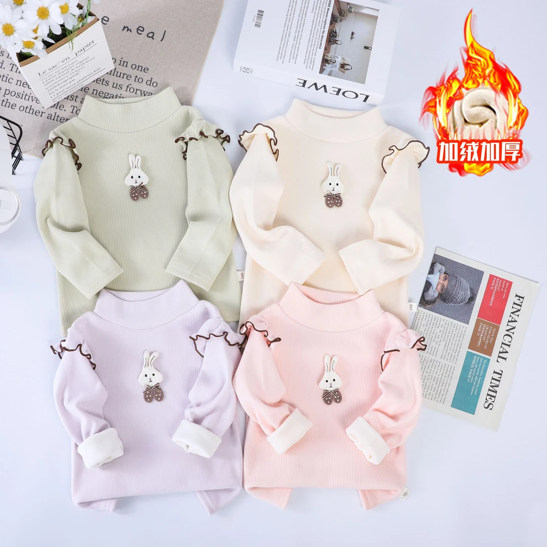 女童加绒加厚秋冬款2024新款中小儿童女孩洋气可爱时尚兔子打底衫