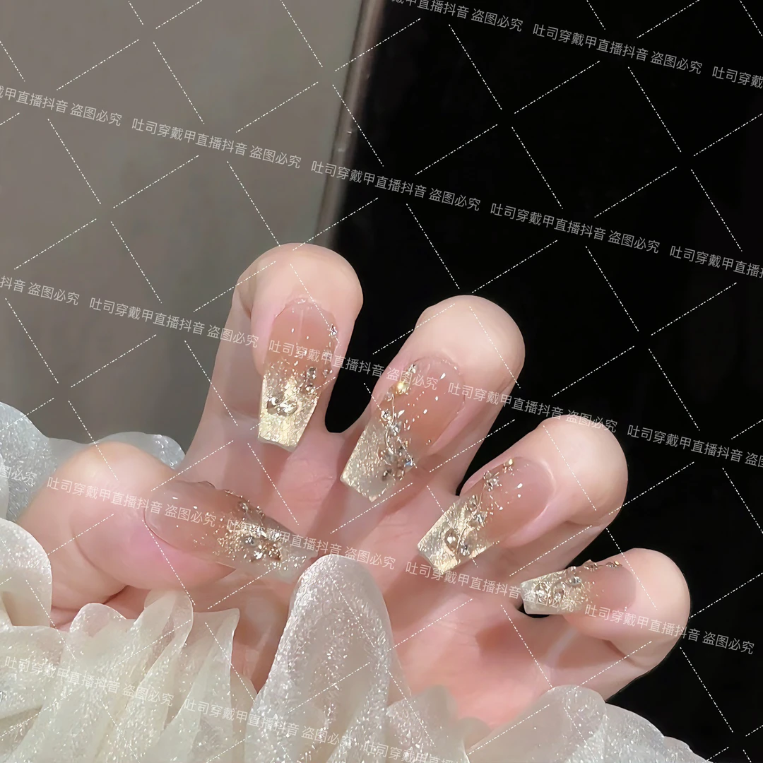 金桂缠枝 穿戴甲纯手工香槟色美甲(10片）X