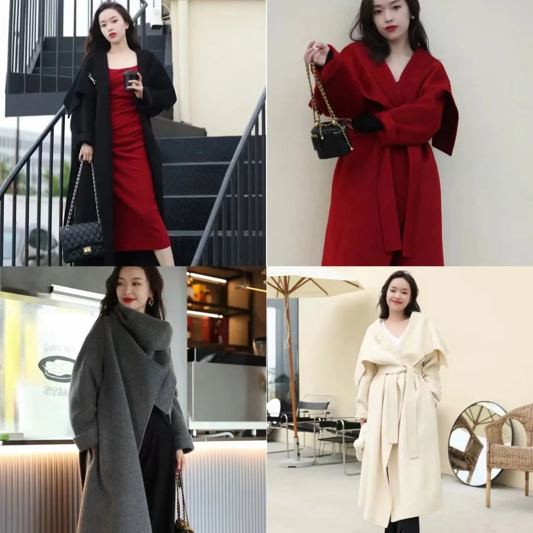 气质大牌范中长款双面骆驼绒羊毛大衣