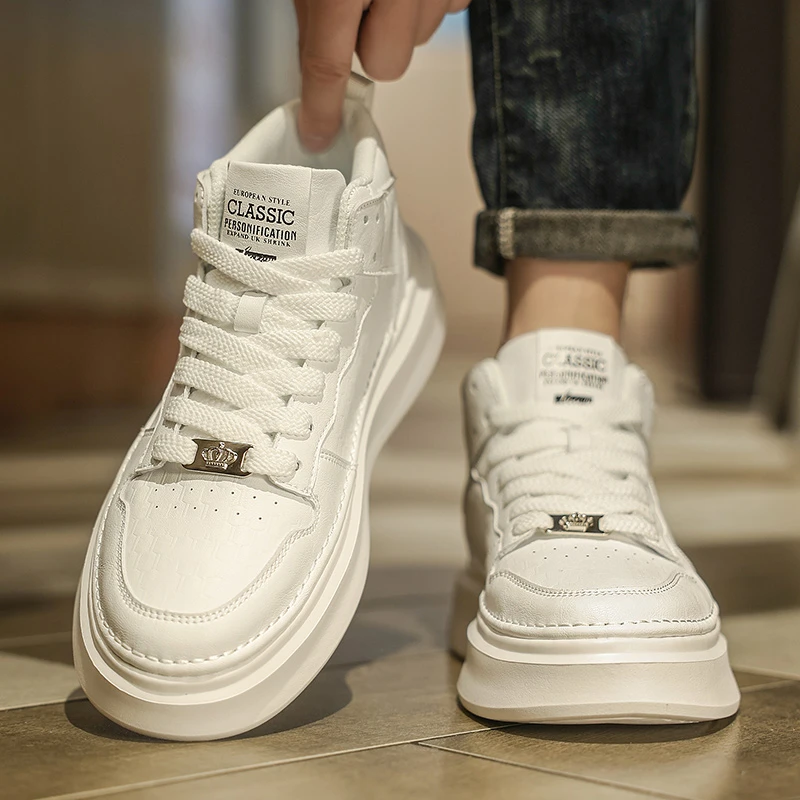 zwsO男鞋春秋新款厚底休闲板鞋男士潮鞋冬季加绒高帮运动小白鞋子