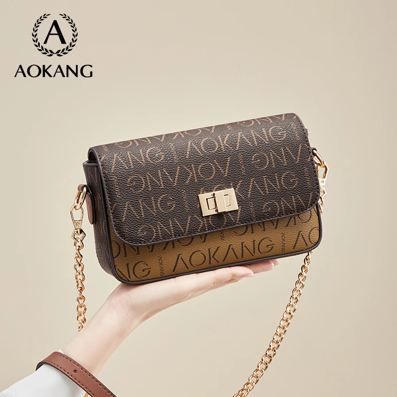 【李一慧专属】奥康时尚小众印花小方包定制字母拼色链条单肩包9019