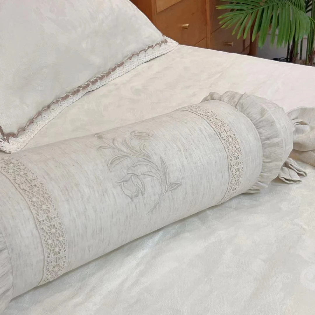 【雅趣】 居家小调 天丝麻刺绣糖果枕多功能靠枕抱枕