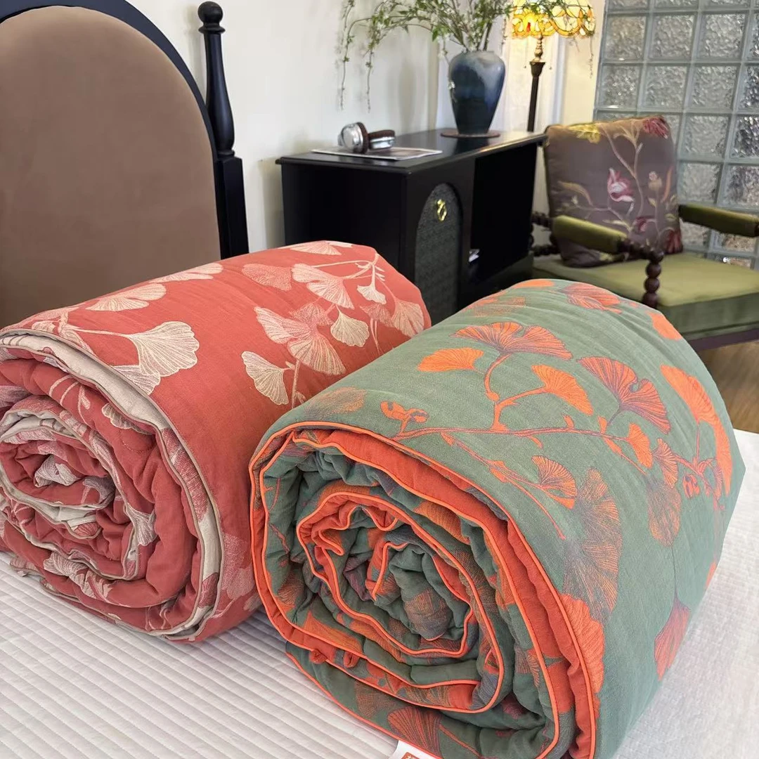 【雅趣】银杏叶被子 巨软糯 纯棉纱布一体被 20%大豆可机洗春秋冬被