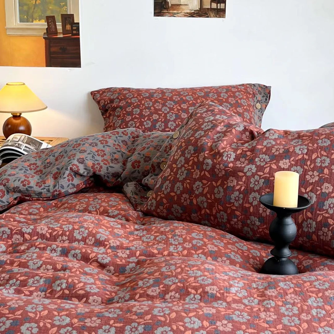 【雅趣】暮野竺梅 A类棉 双层纱工艺钮扣款四件套