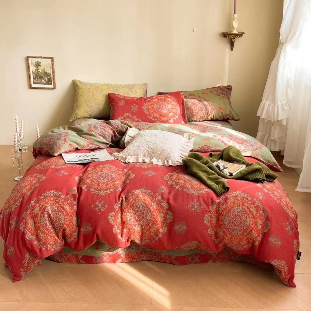 【私人定制】吉祥  新中式A类纯棉双层纱四件套 可婚庆可日常