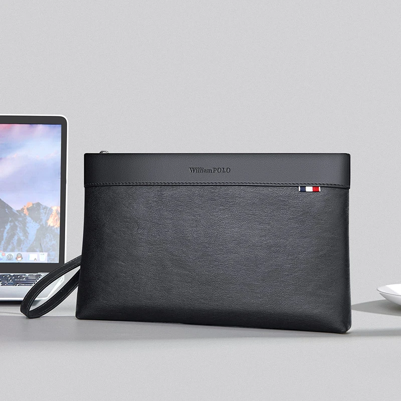 英皇保罗男士英伦风休闲植鞣软牛皮商务手拿包手抓包真皮简约时尚