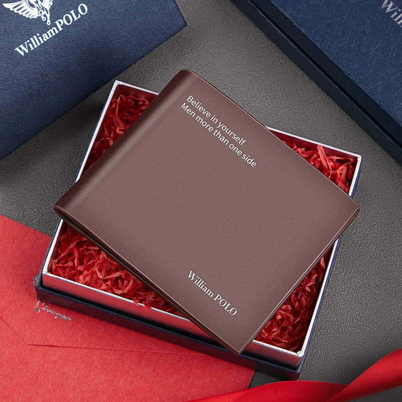 WILLIAMPOLO男士短款真皮头层牛皮横款青年男式钱夹皮夹子正品潮