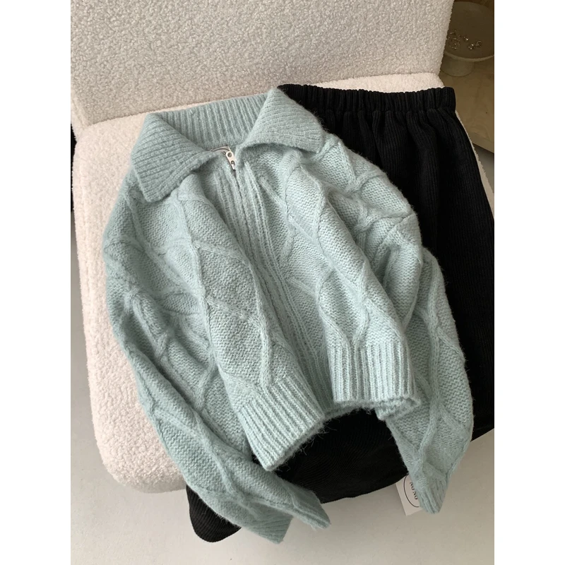 冬季甜美厚实拉链毛衣外套3168