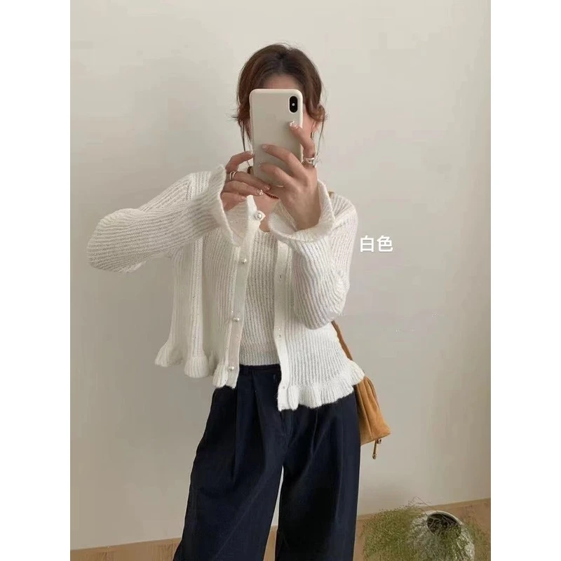 韩版V领纯色背心+慵懒针织开衫套装317688