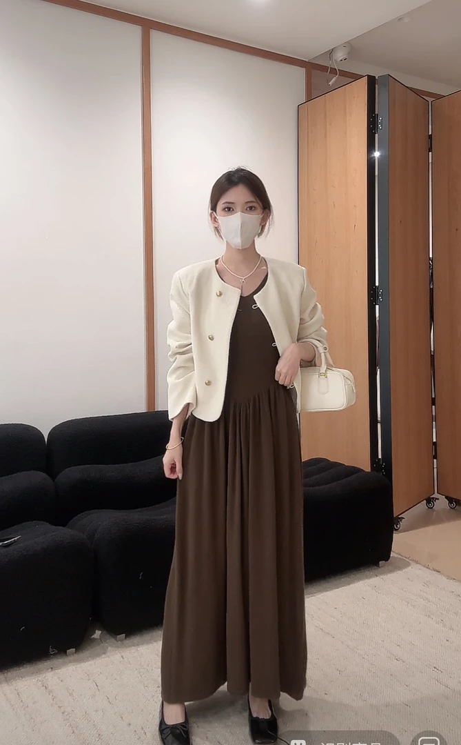 裙长120【掐腰瘦瘦裙】法式小众温柔风针织连衣裙7109