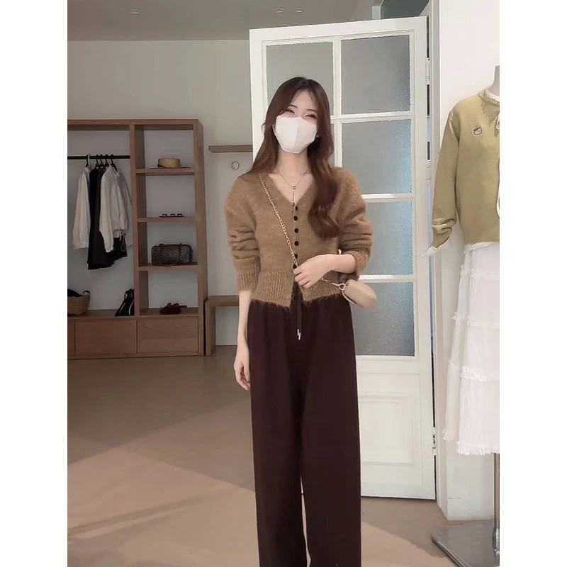 韩系温柔风V领单排扣针织开衫 7228