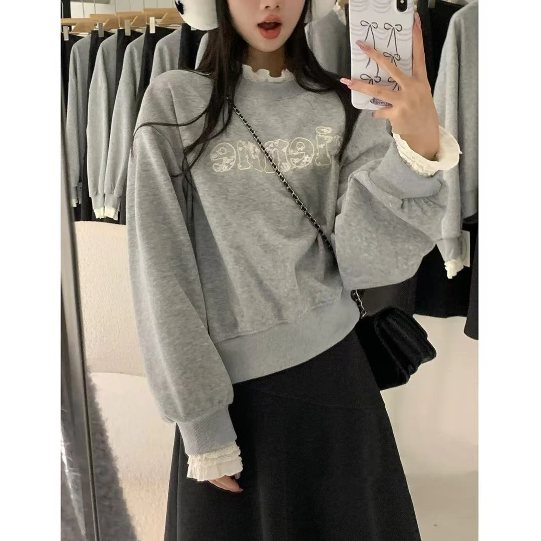 绝美蕾丝拼接“加绒”卫衣1781 衣长55