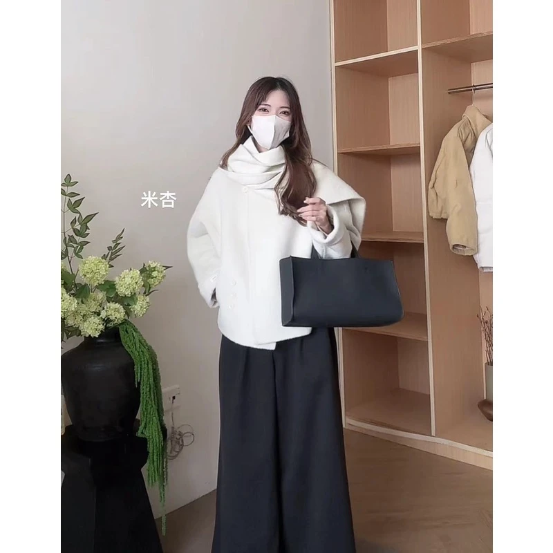 韩版设计感小香风流苏围脖短款大衣10032 衣长60