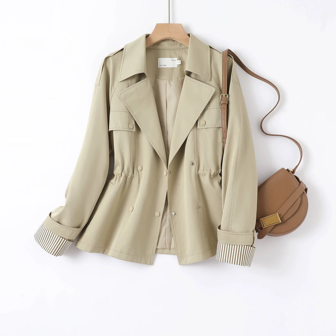 IHIMI/海谧【柏林往事】2025秋新款女装上衣抽绳短款小个子显瘦风衣