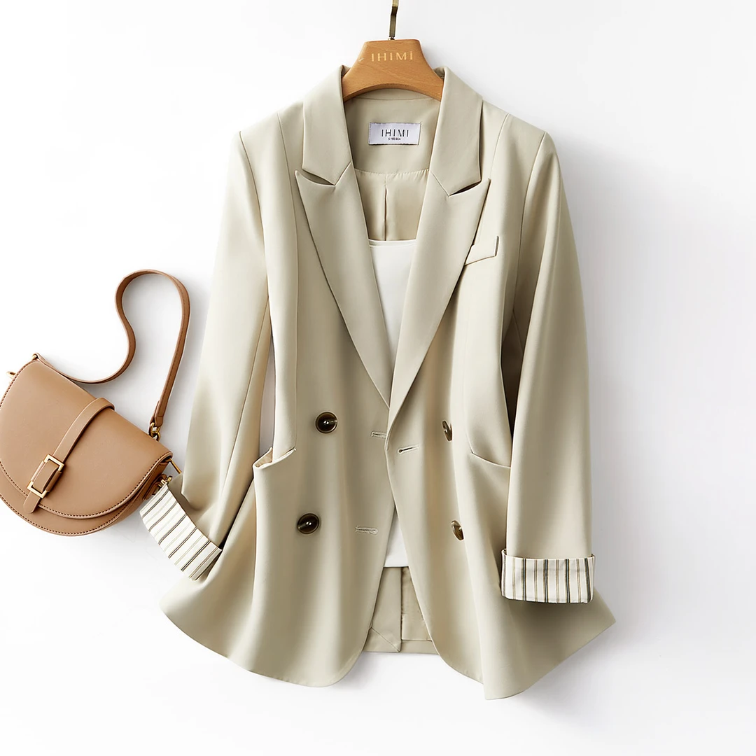 IHIMI/海谧【麻薯】2024秋新款时尚开衫休闲百搭通勤拼接西装外套女