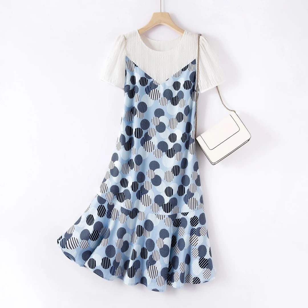 IHIMI/海谧【泡沫之夏】2025夏新款女装时尚气质拼接鱼尾显瘦连衣裙