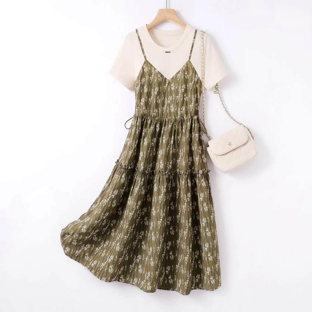 IHIMI/海谧【陌上花开】2024夏季新款女装裙子假两件拼接显瘦连衣裙