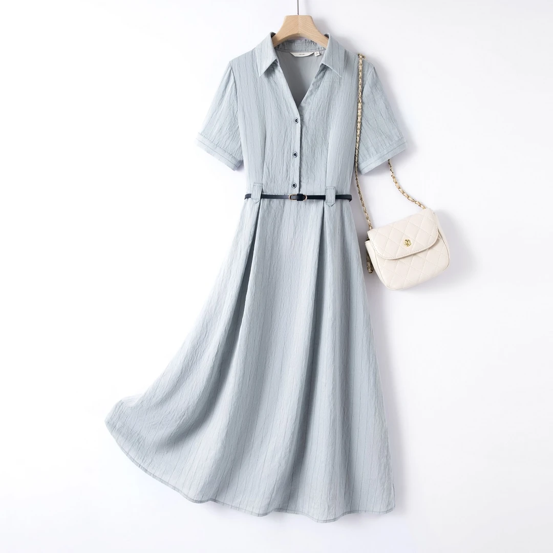 IHIMI/海谧【清风】25夏新款气质时尚裙子衬衫中长款女装宽松连衣裙
