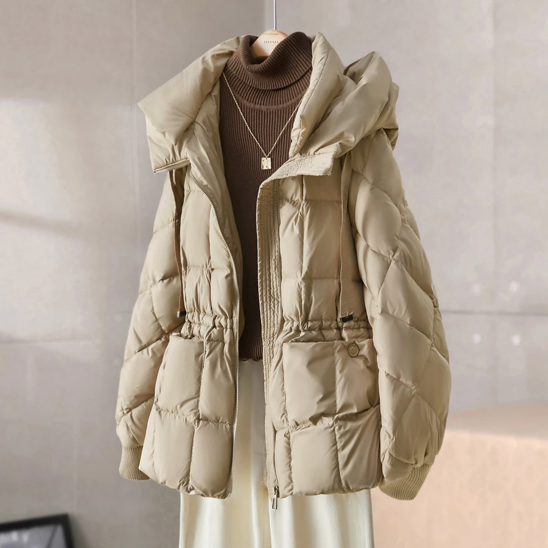 IHIMI2024年冬季新女装爆款连帽收腰保暖百搭气质连帽羽绒服外套