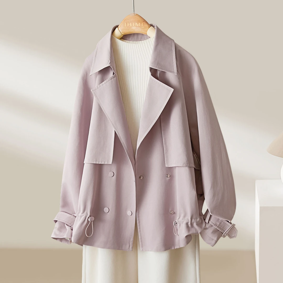 IHIMI/海谧【罗兰芳菲】2025秋季新款女装短款百搭翻领收腰风衣外套