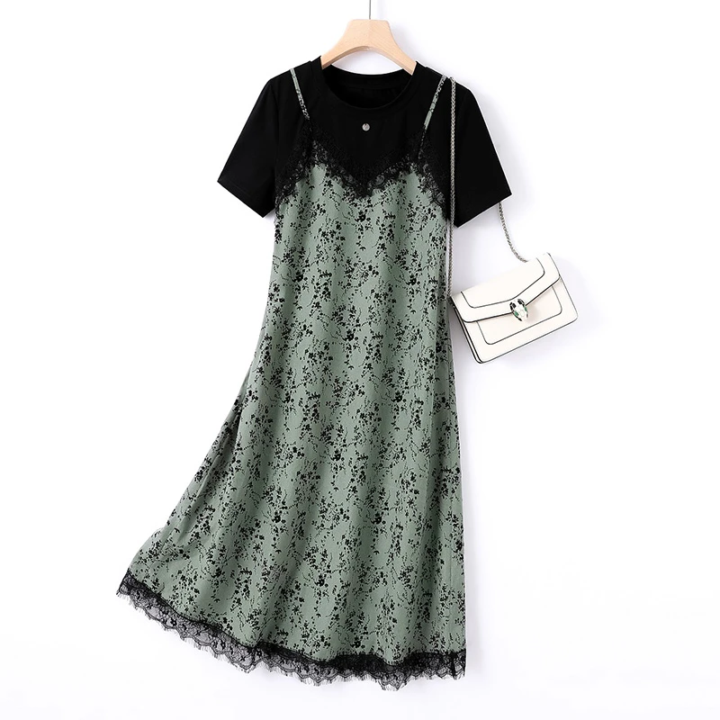 IHIMI/海谧【离离】25夏新款女装裙子蕾丝拼接碎花假两件显瘦连衣裙