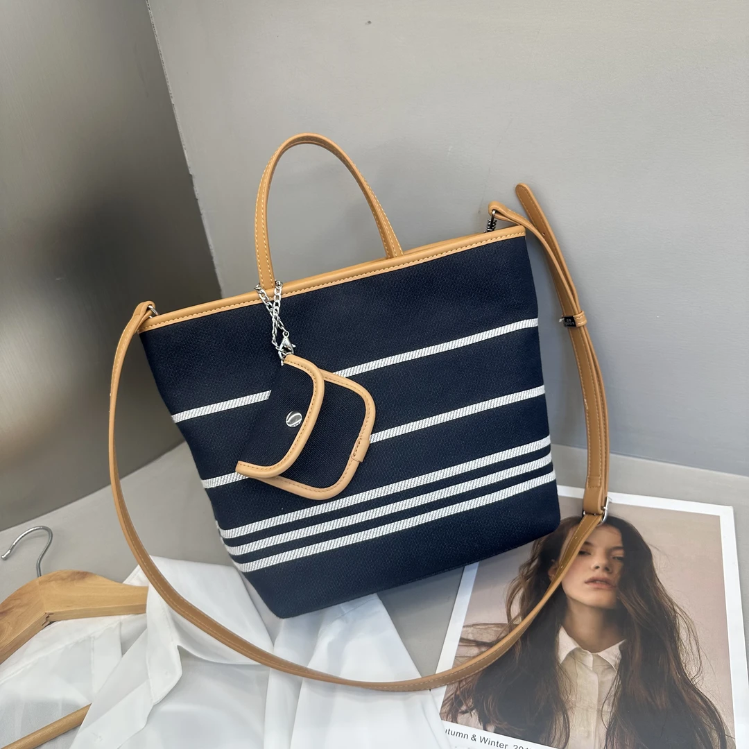 中古蓝白|SELINWEISS手提包时尚百搭女士托特包撞色斜跨包|8633|W