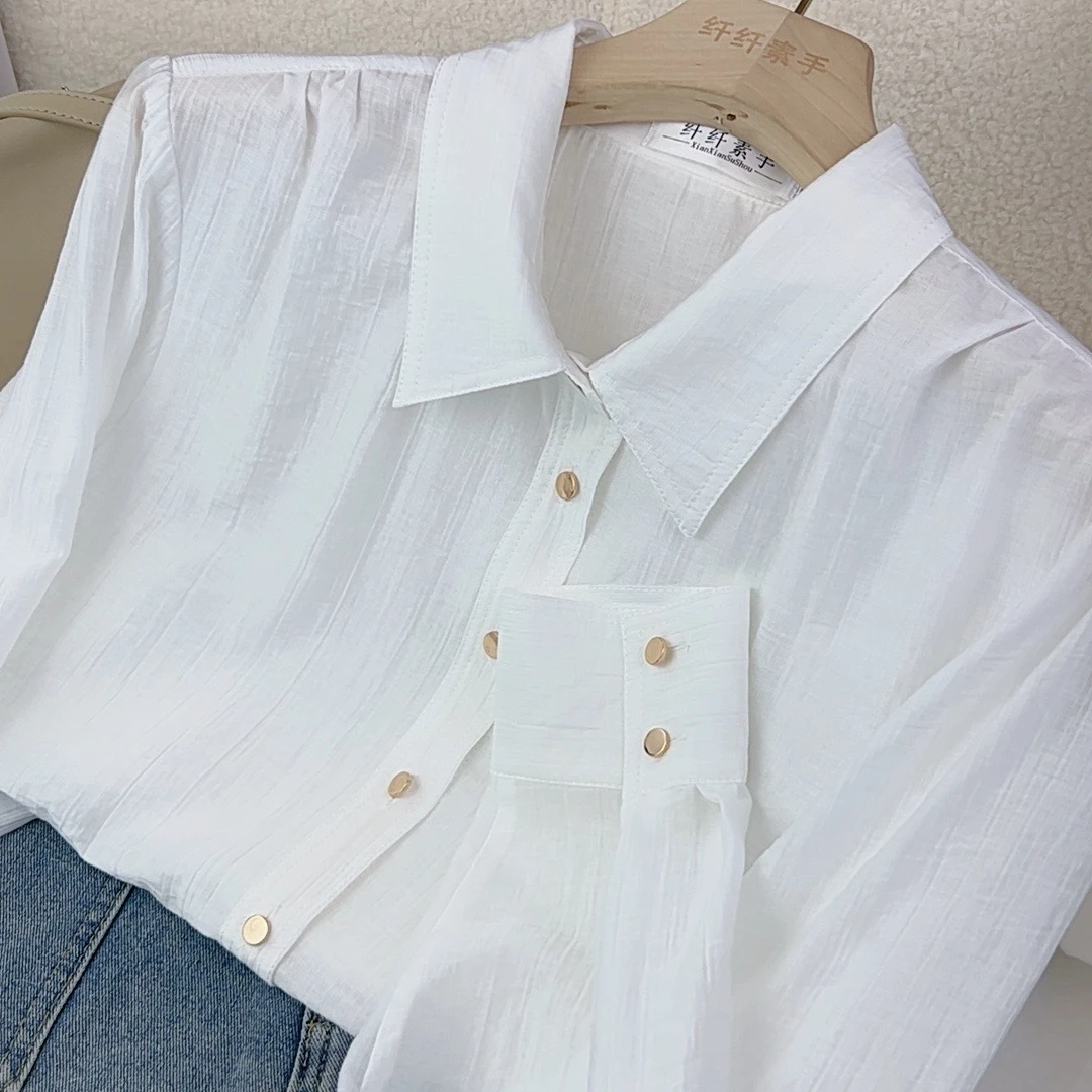 娇-CS1105气质白色时尚休闲夏季小众宽松设计感衬衫