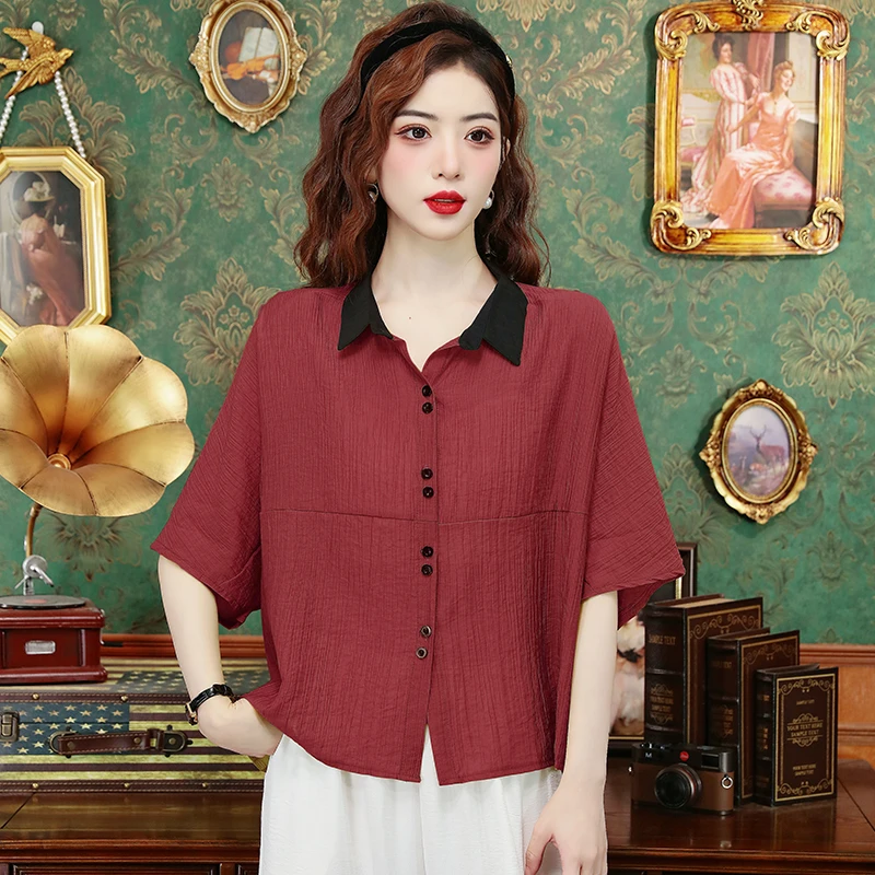 2025夏季新款大码文艺宽松衬衣百搭上衣单排扣