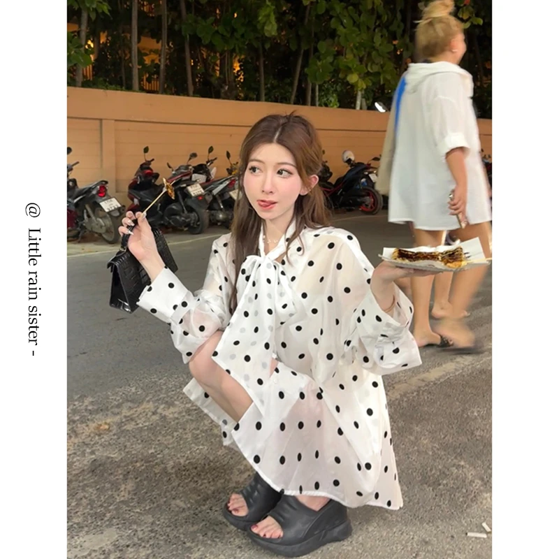 小雨姐姐【波多衬衫】法式气质波点飘带衬衫女2024新款长袖衬衫
