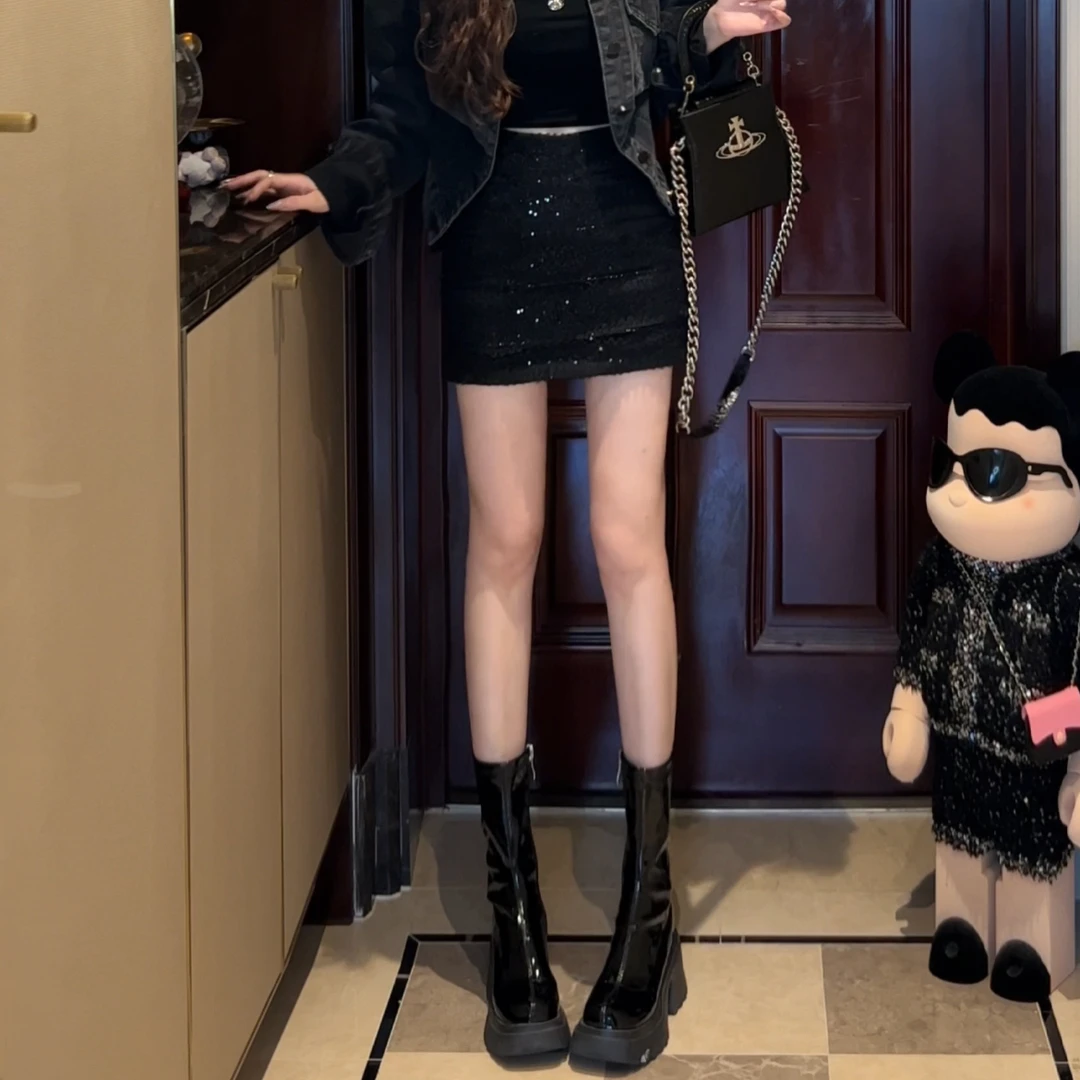 小雨姐姐新品【星际晚宴】高腰半身裙设计感显瘦亮片网纱短裙女