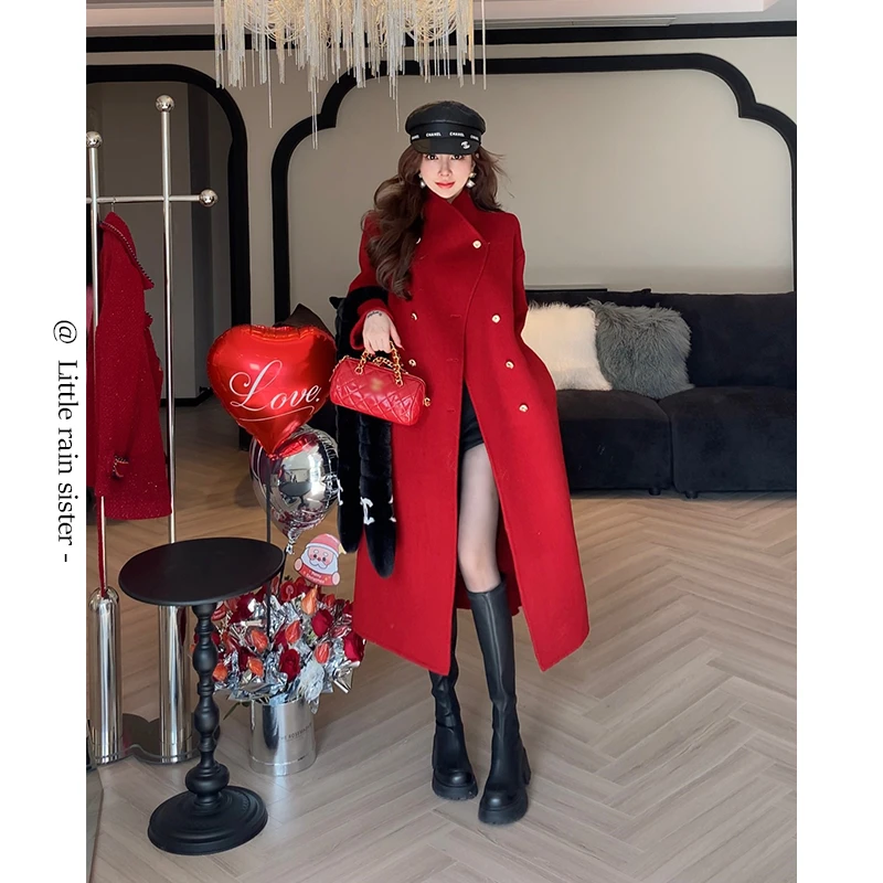 12/1新款上新【圣诞战袍】冬季气质复古高级感翻领中长款毛呢大衣