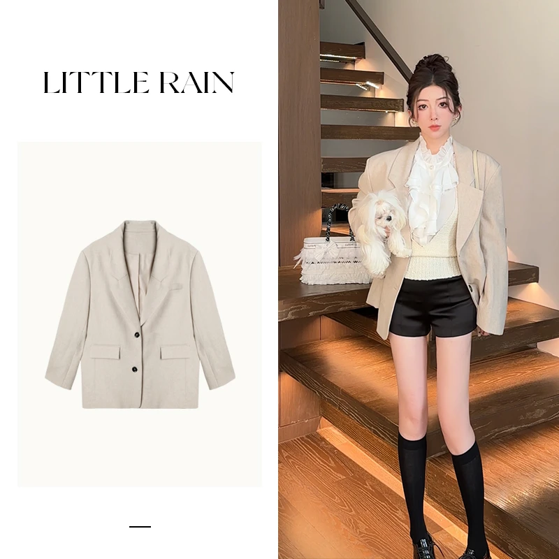 小雨姐姐新款【诺丁西装】气质翻领宽松休闲西装外套2024秋款
