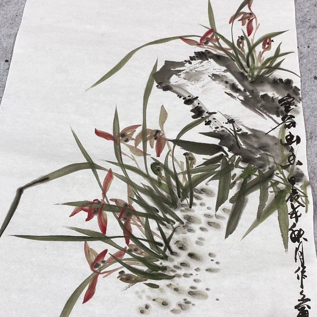 书法四尺三开兰花