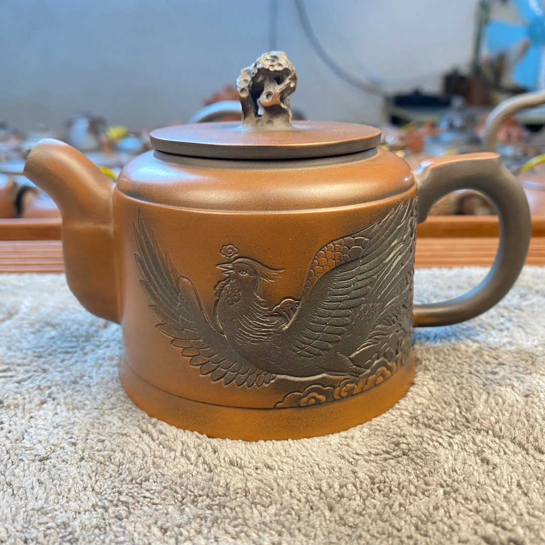 广西坭兴陶茶具太湖石龙凤壶230cc精工雕 全手工制作原矿紫泥茶壶