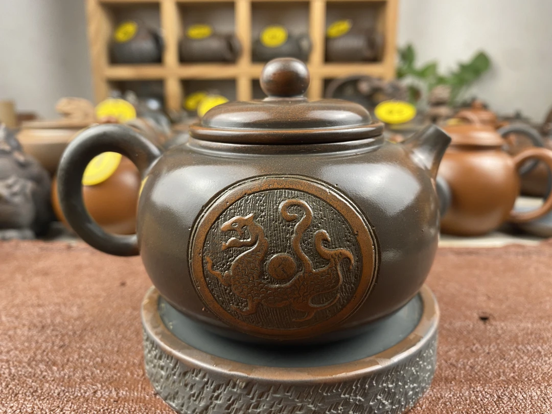 广西坭兴陶茶具 四神兽白虎 古铜色 250cc 全手工制作原矿紫泥茶
