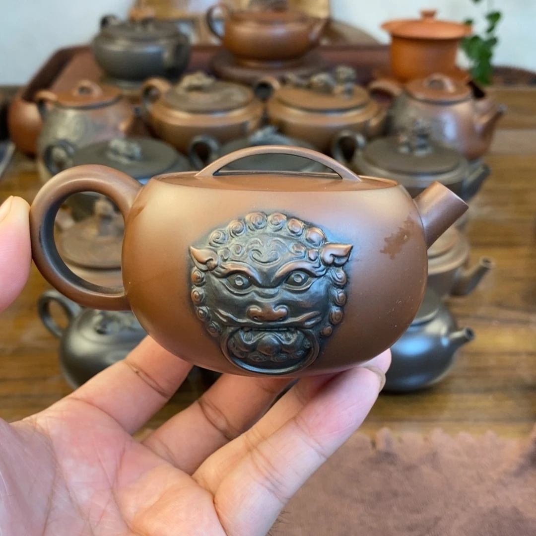 狮子头石鼓汉瓦150cc古铜色坭兴陶茶壶