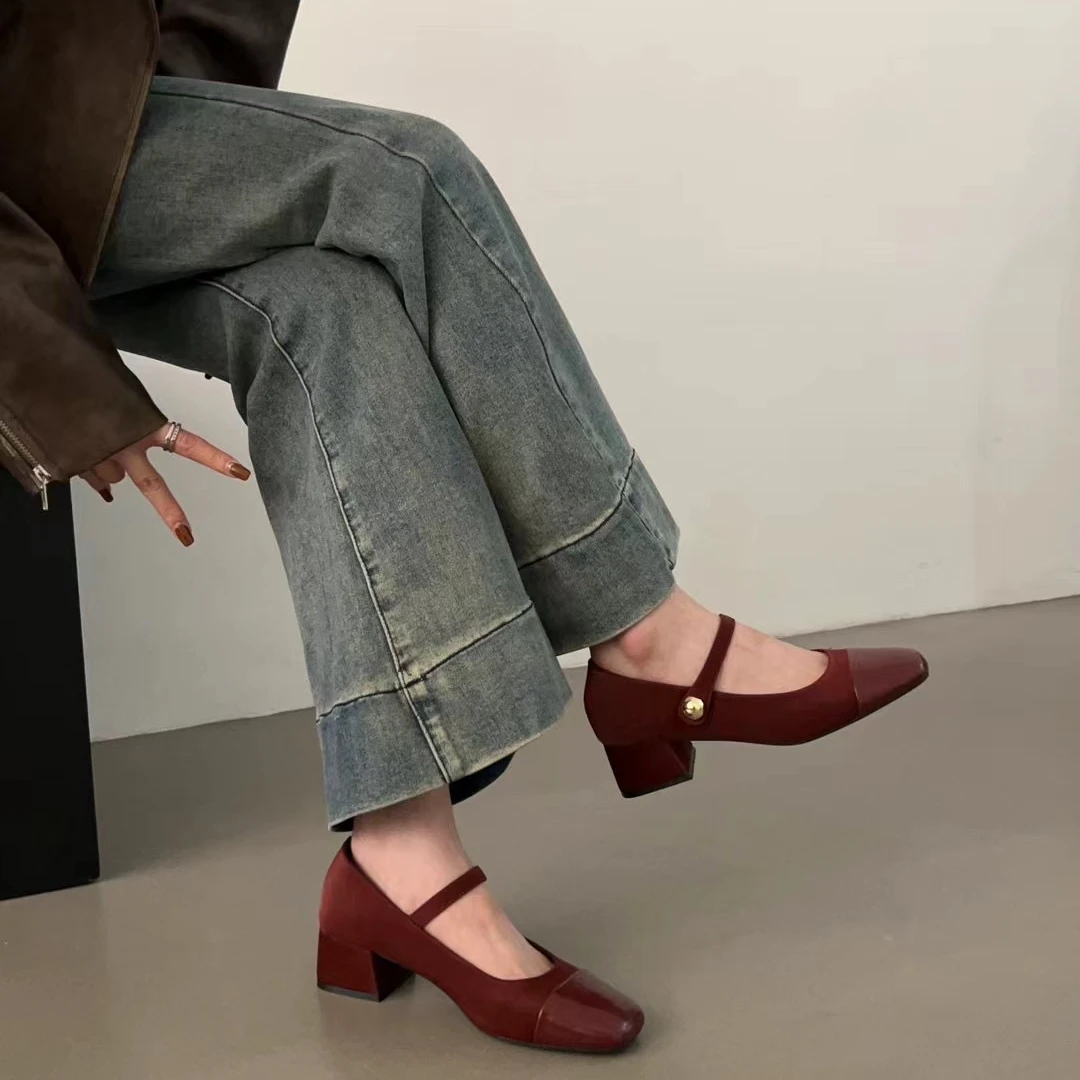玛丽珍单鞋女2024年秋款气质复古法式晚晚鞋温柔粗跟浅口一字带鞋