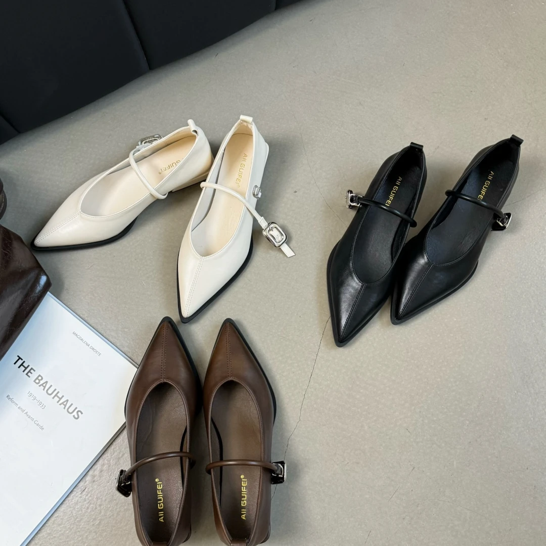 法式通勤24秋季气质尖头低跟玛丽珍鞋女复古粗跟软底一字扣带单鞋