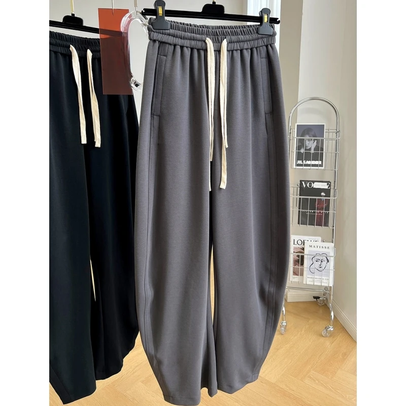 设计感小众松紧腰抽绳休闲裤女秋季宽松镰刀裤香蕉裤长裤哈伦卫裤