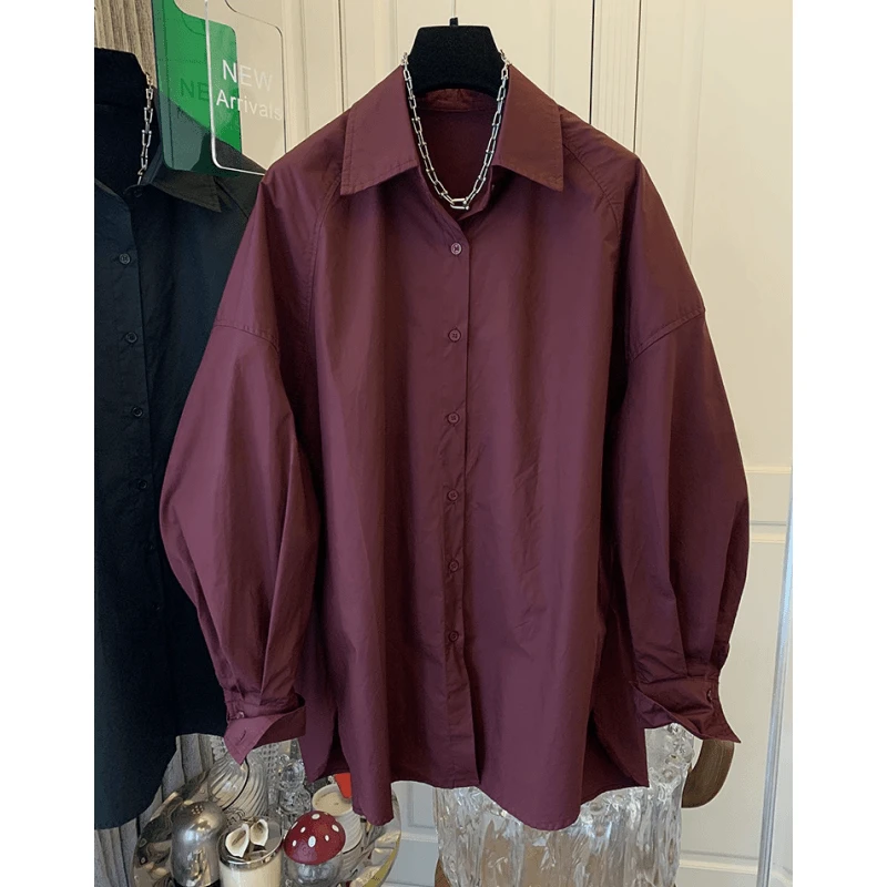 高级感慵懒风安哥拉红色大版衬衫今年流行宽松外套上衣2024秋季新