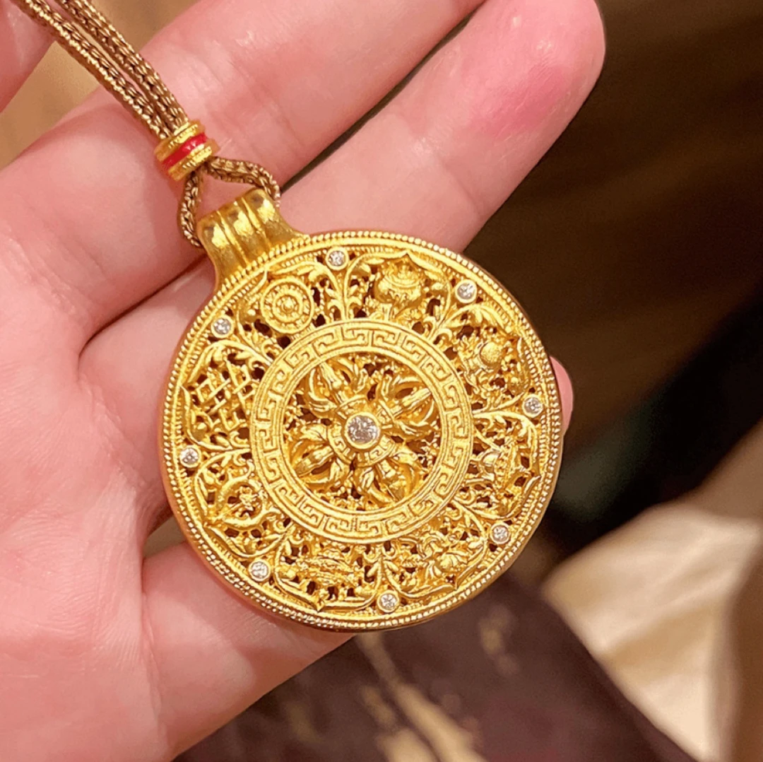 铜合金吊坠 新中式铜合金布艺项链 福运八宝罗盘金刚杵吊坠