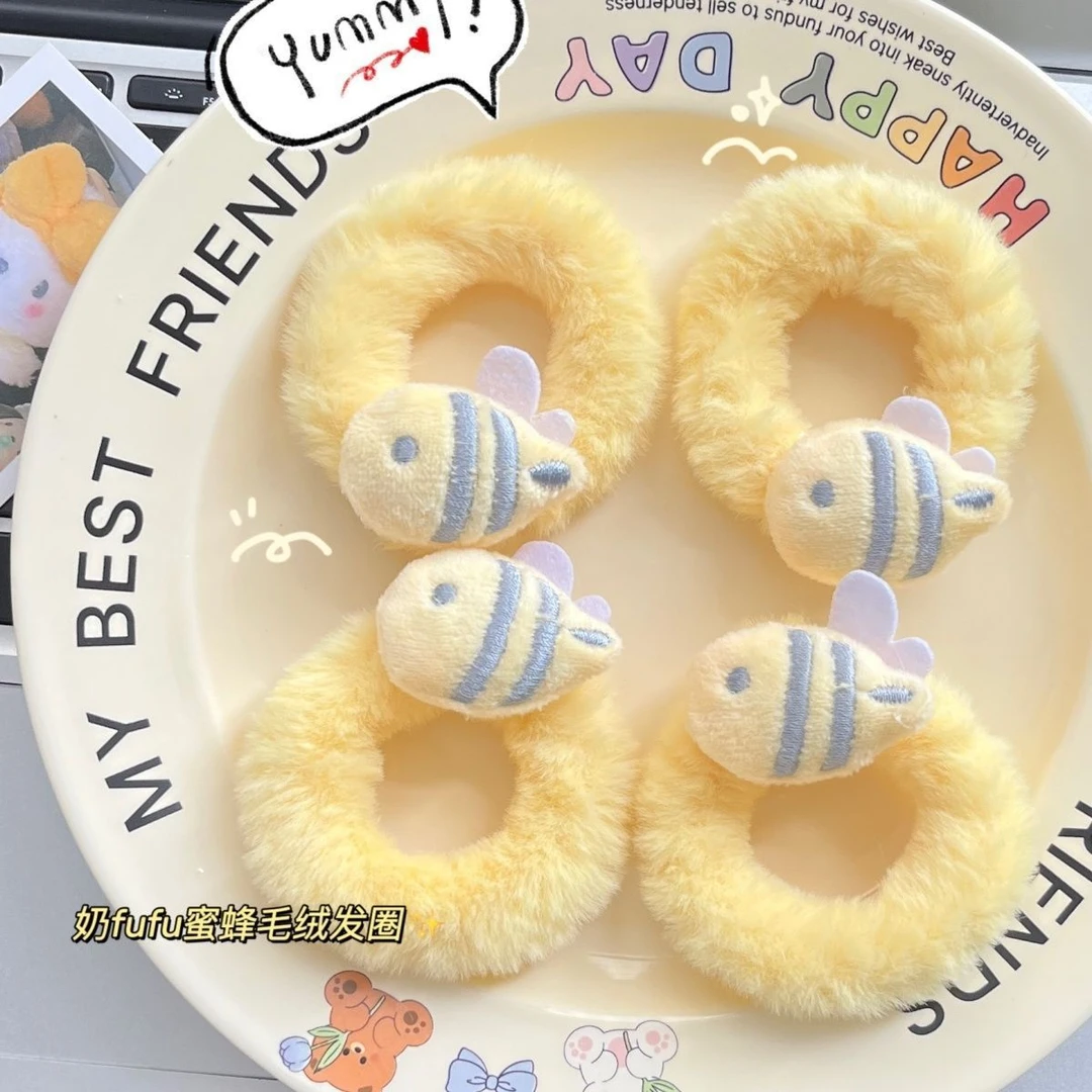奶乎乎蜜蜂毛绒发圈ins少女心可爱软萌秋冬软糯发绳学生马尾发饰