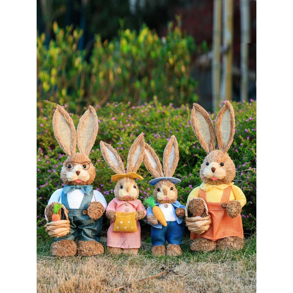 草编兔子户外庭院摆件北欧田园客厅花园阳台森系幼儿园环创植物角