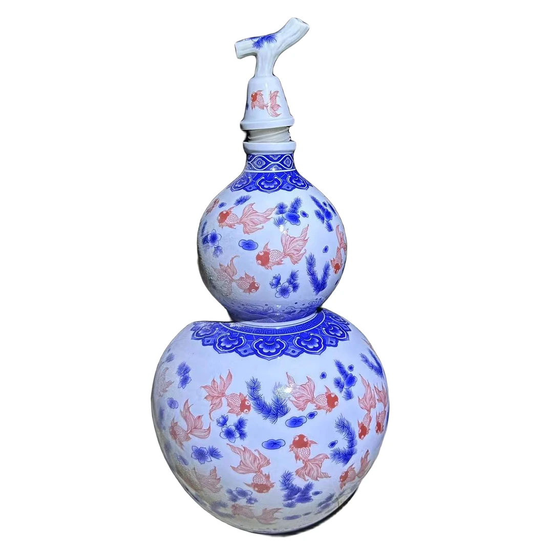 A108 青花釉里红年年有余葫芦多用瓶 /批量不固定其中一件 陶瓷